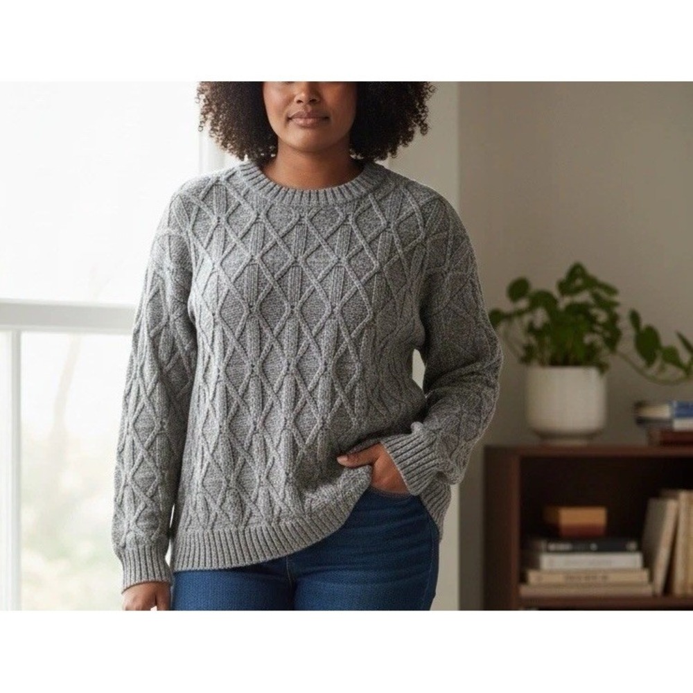 Bill Blass Gray Cable Knit Sweater Heavy Weight - XL Unisex